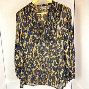 Chico's Animal Print Popover Tunic with Pleated Bodice and Cover Buttons…